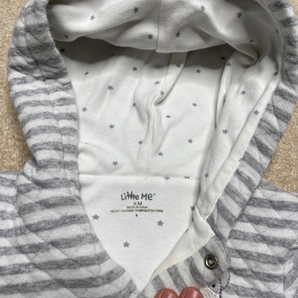 5/$25! Little Me gray and white striped button down hooded sweatshirt size 9 M - Picture 3 of 3